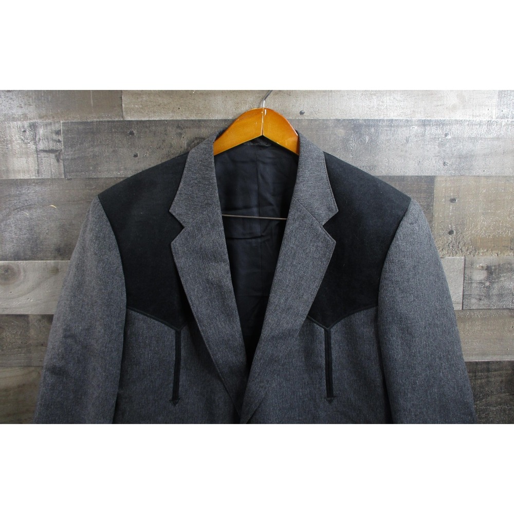 Circle S Western Blazer Mens 46R Gray Black Yoke Two Button Sport Coat USA Made